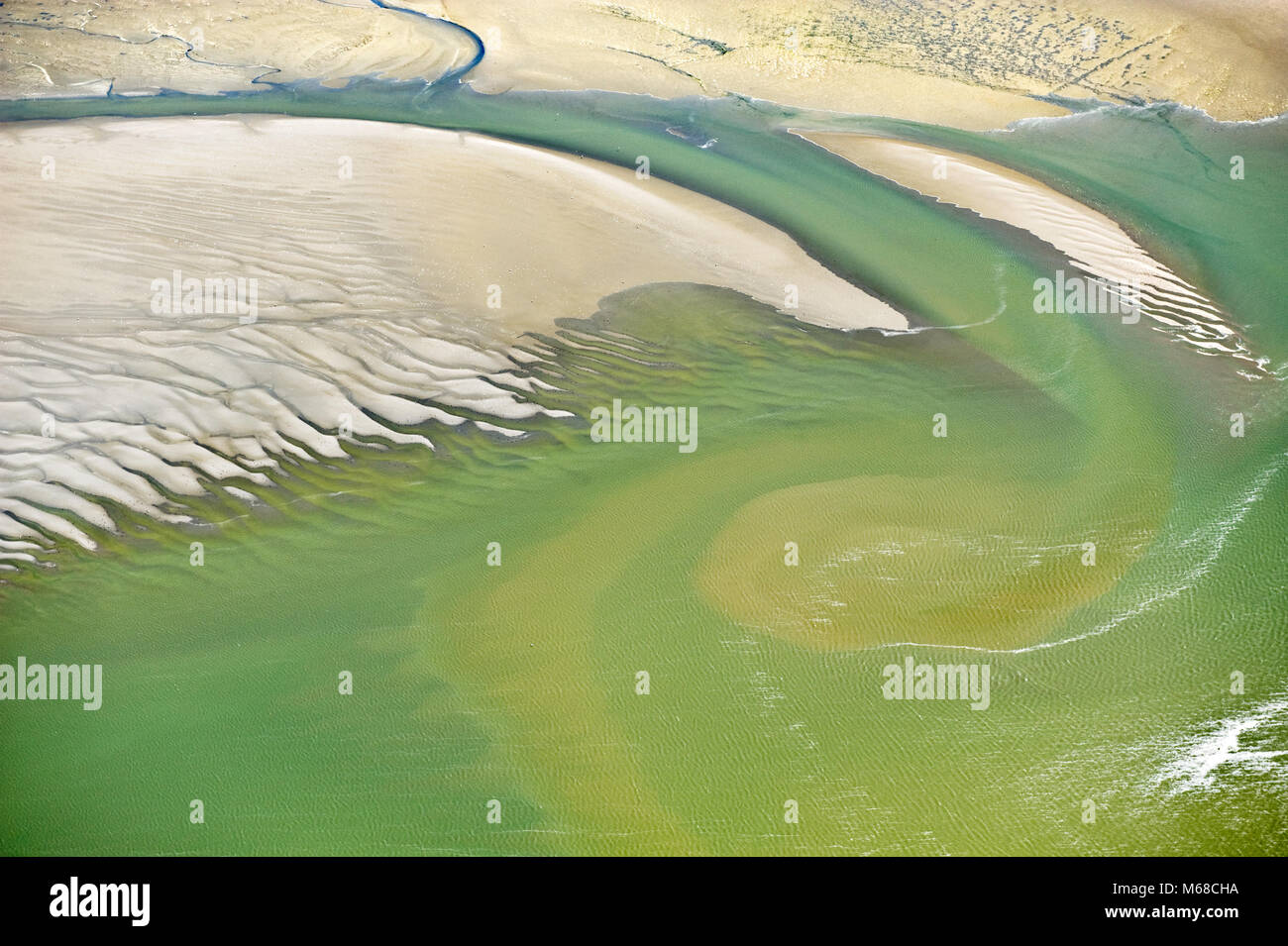 Beautiful shapes in this abstract aerial image of Baie de L'Authie-Somme Stock Photo