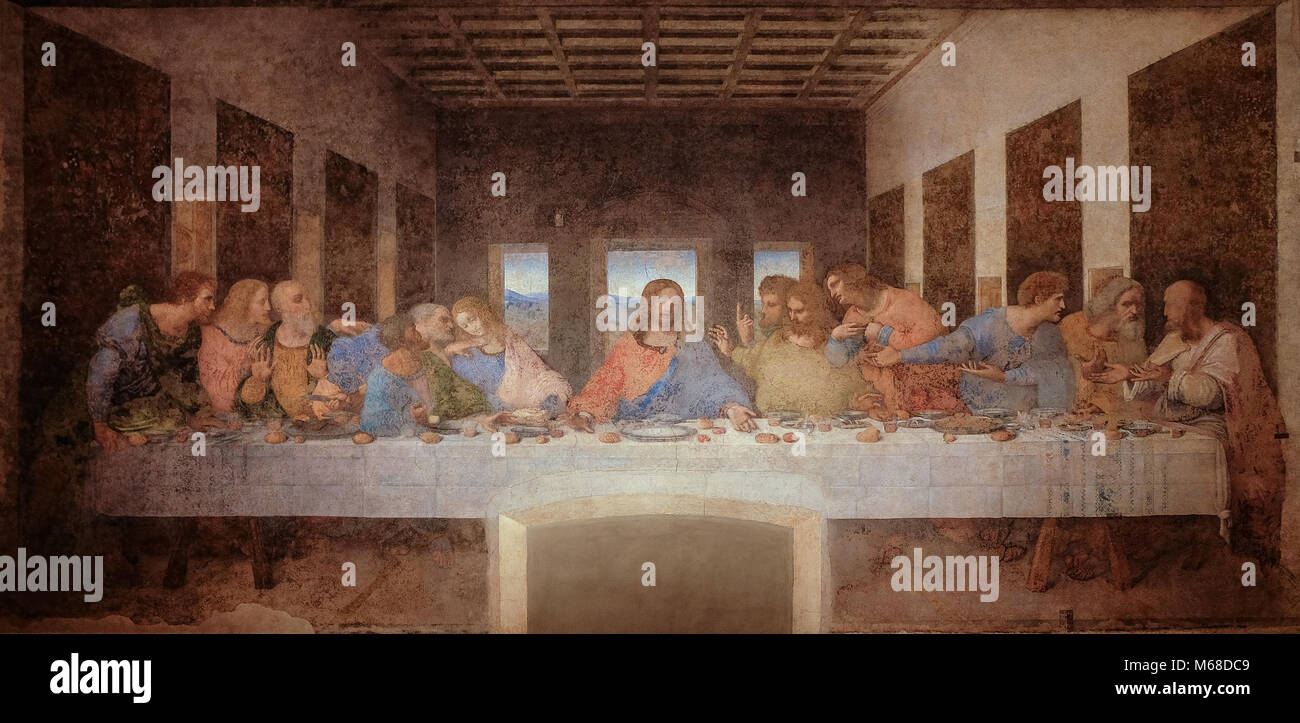 The Last Supper by Leonardo da Vinci is a Fresco in the refectory of the Convent of Santa Maria delle Grazie, Milan, Italy Stock Photo