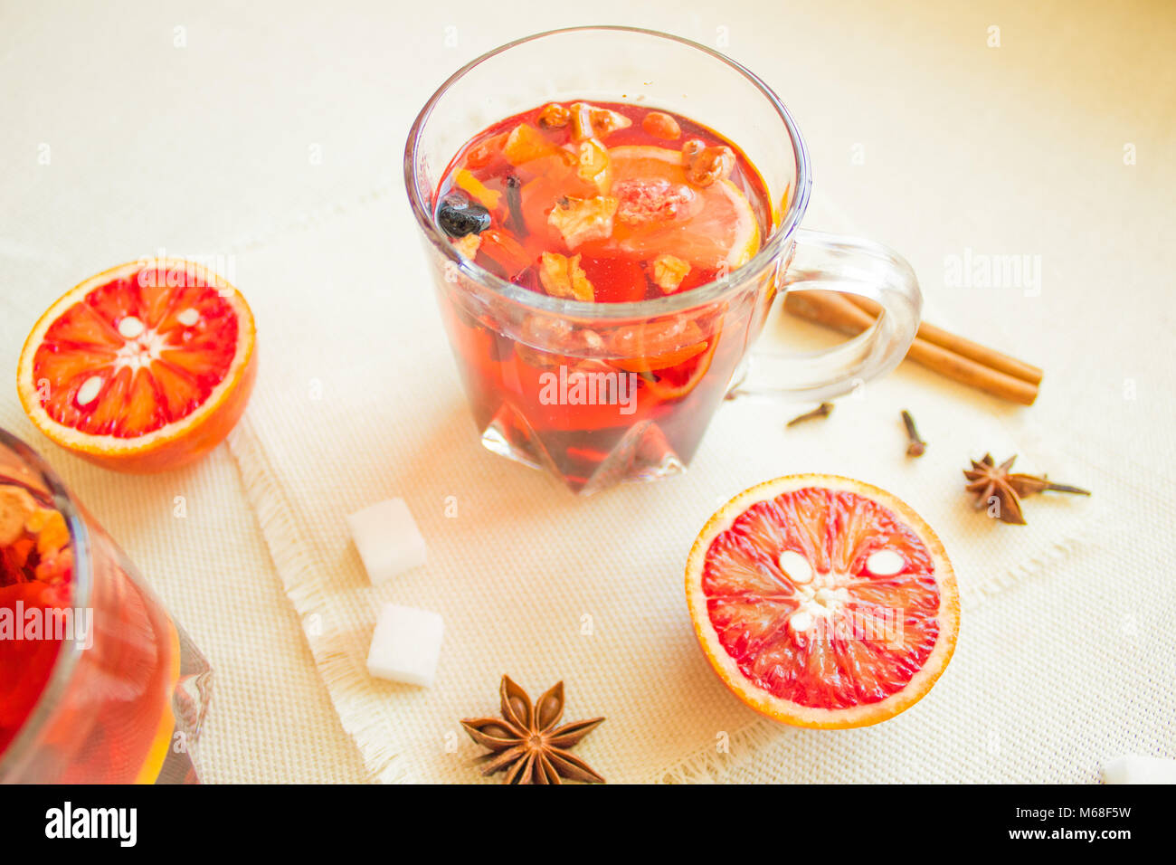 Tea made from dried fruit, seasoned with cinnamon cloves and anise seeds. Stock Photo