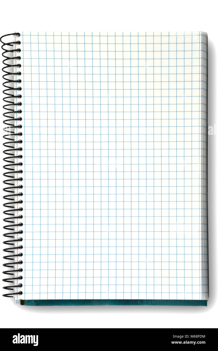 A notebook of graph paper on white background Stock Photo