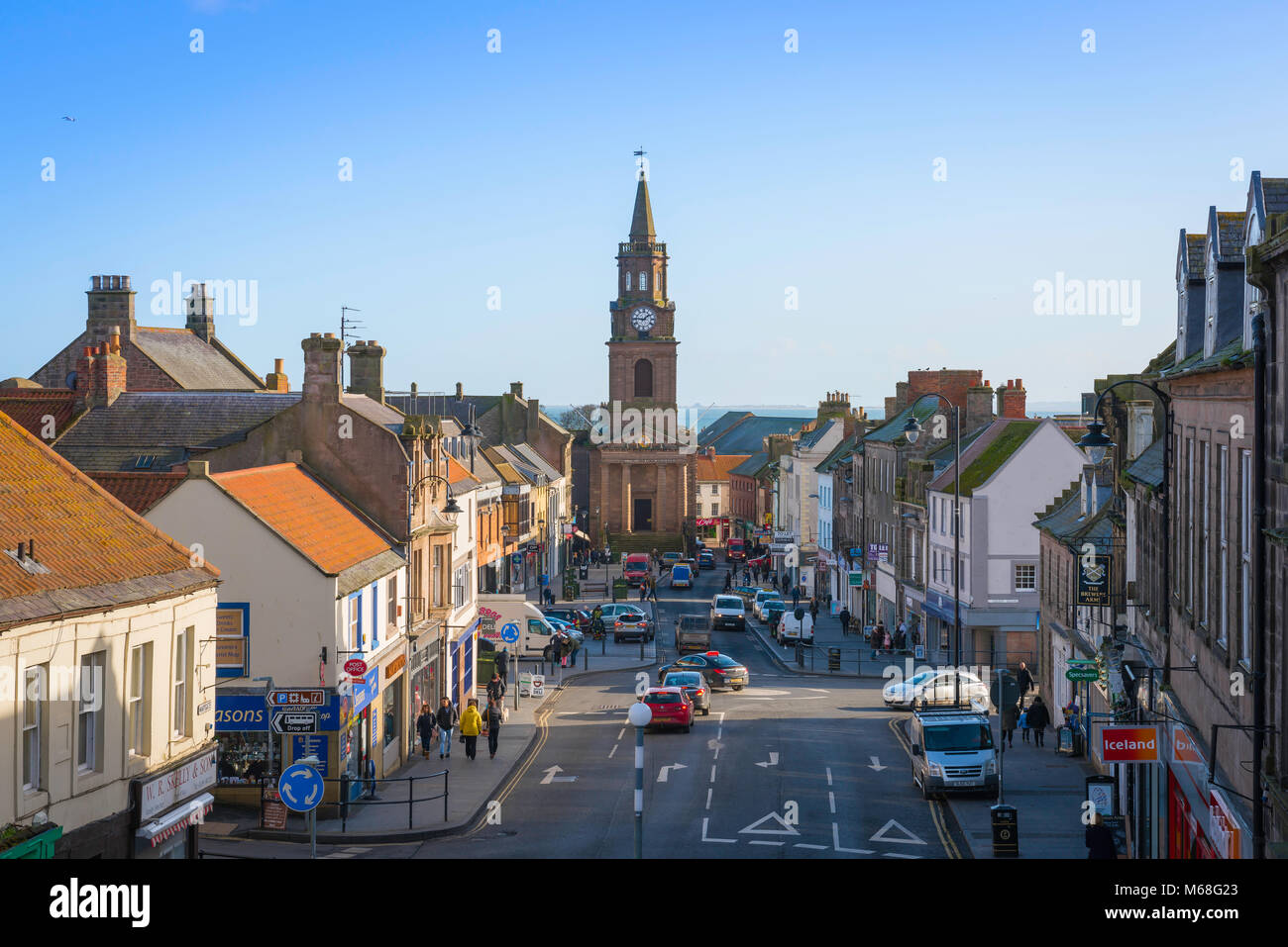 Berwick upon Tweed town, view of the Town Hall in Marygate in the centre of Berwick upon Tweed, Northumberland, England, UK. Stock Photo