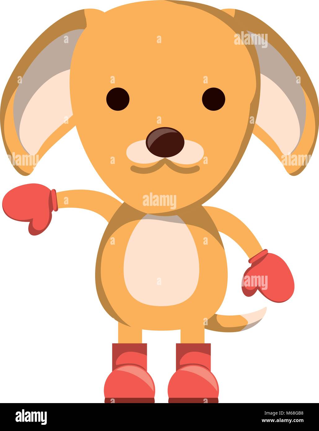 cute dog with boots and gloves over white background. christmas animals