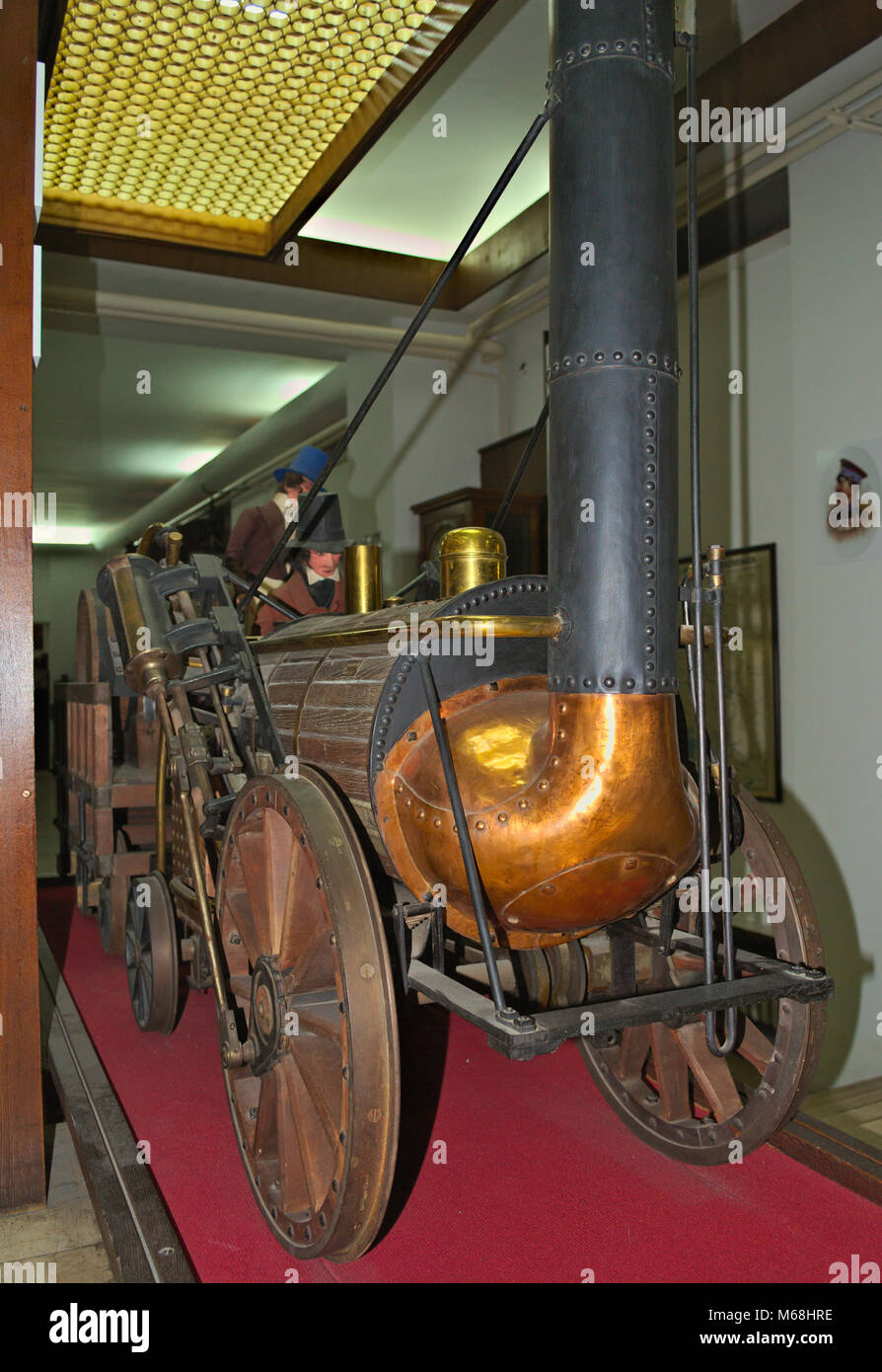 Model of the first steam locomotive on display at railway museum in Belgrade, Serbia Stock Photo