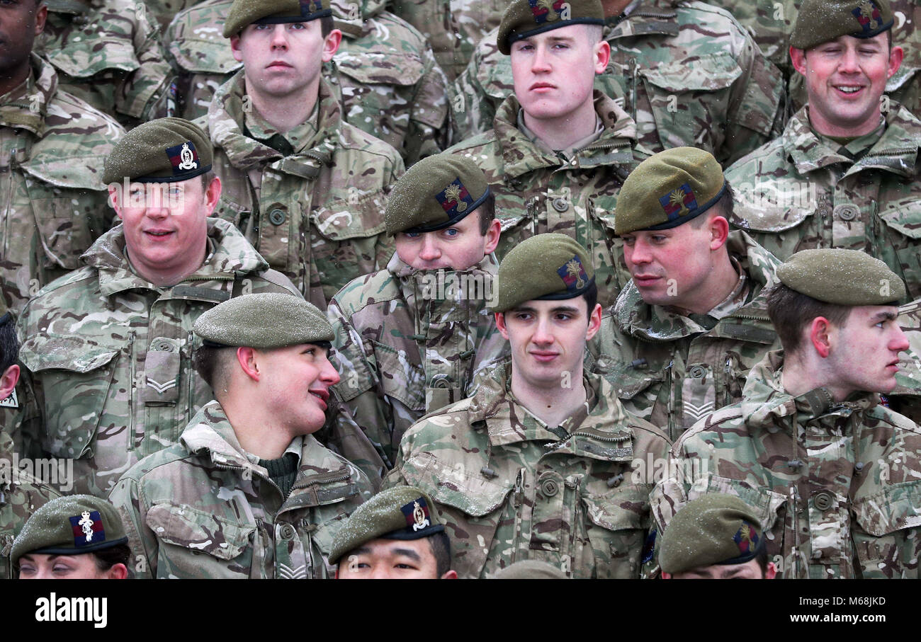 Members of 1st Battalion Welsh Guards before a regimental photograph ...