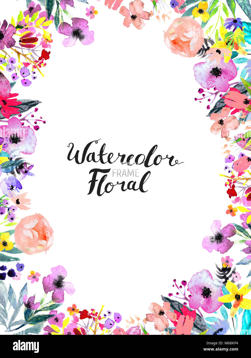 Watercolor Floral Background. Hand painted border of flowers. Frame ...