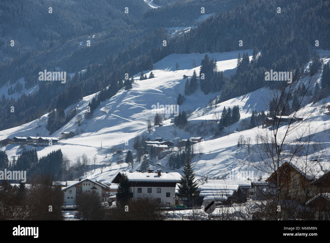 Europe Austria Alps Großarl - a barbed wire fence  in fresh winter snow Stock Photo