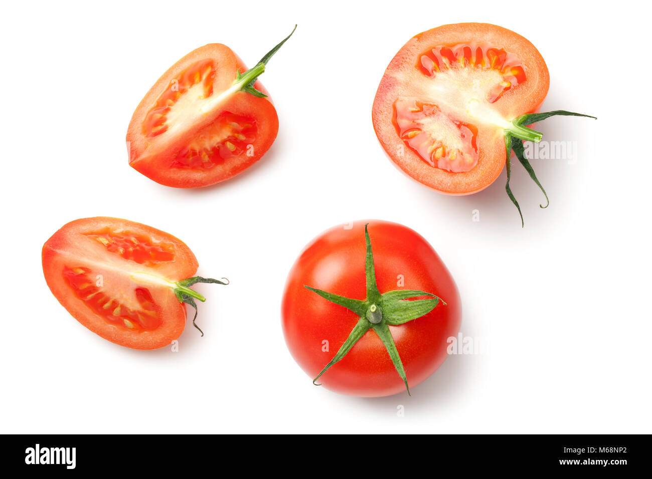 Fresh tomatoes isolated on white background. Top view Stock Photo