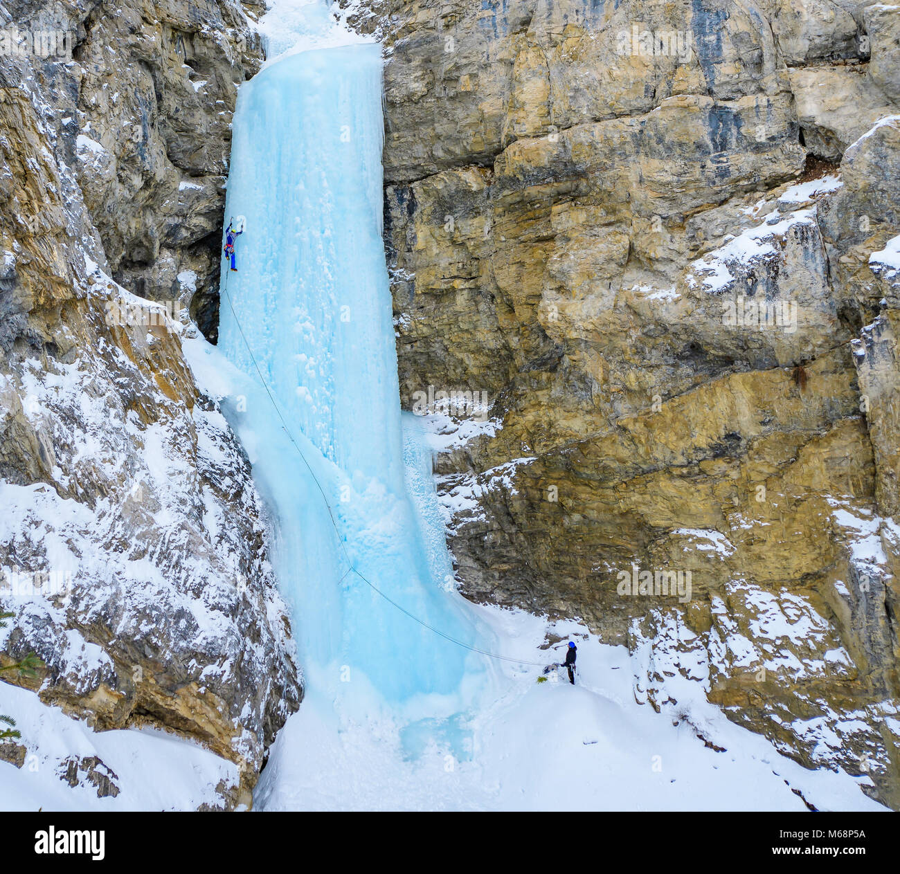 Andrew Stone and Shane Nelson climbing Professor Falls rated WI4 in