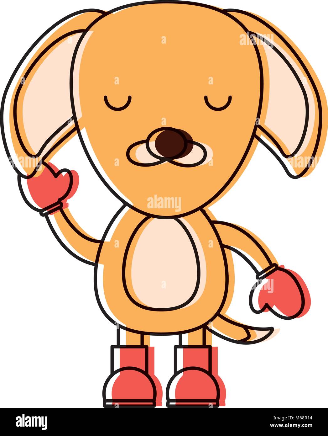 cute dog with boots and gloves over white background. christmas animals