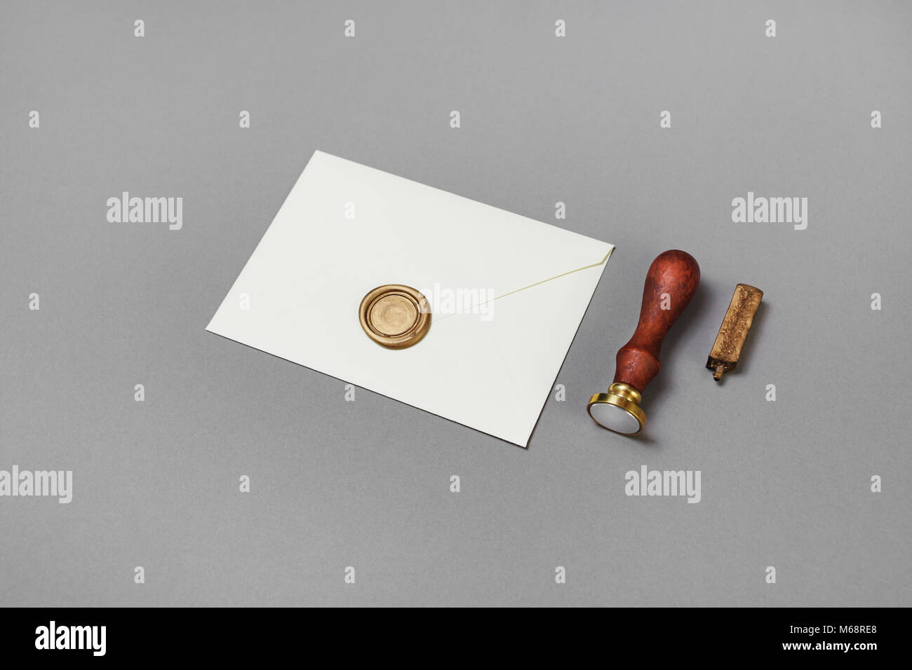 Download Paper Envelope Wax Seal And Stamp On Gray Paper Background Mockup For Placing Your Design Stock Photo Alamy