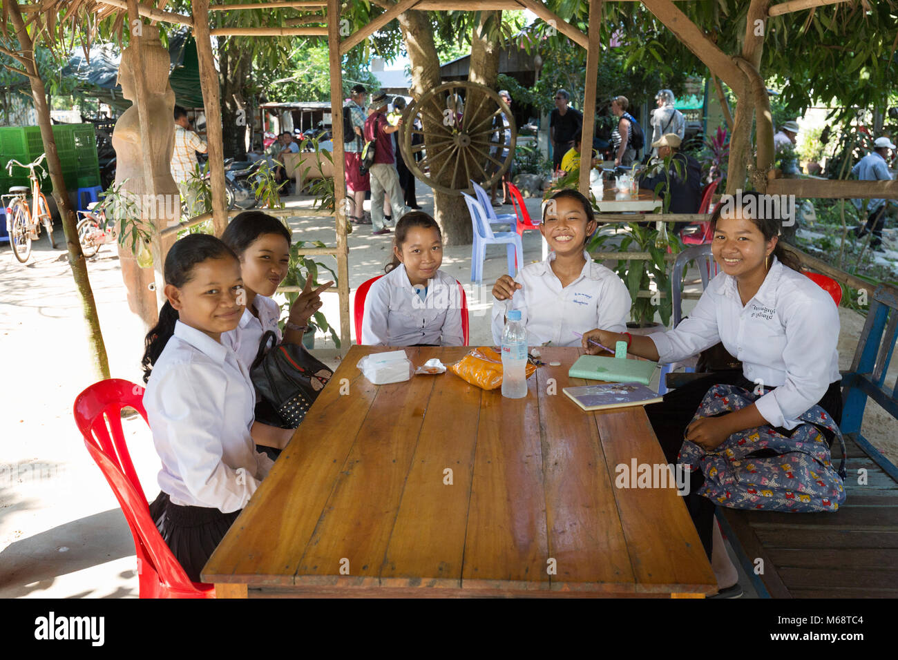 Cambodia children - teenage schoolgirls in school uniform aged 13-14 years,  Cambodia, Asia Stock Photo