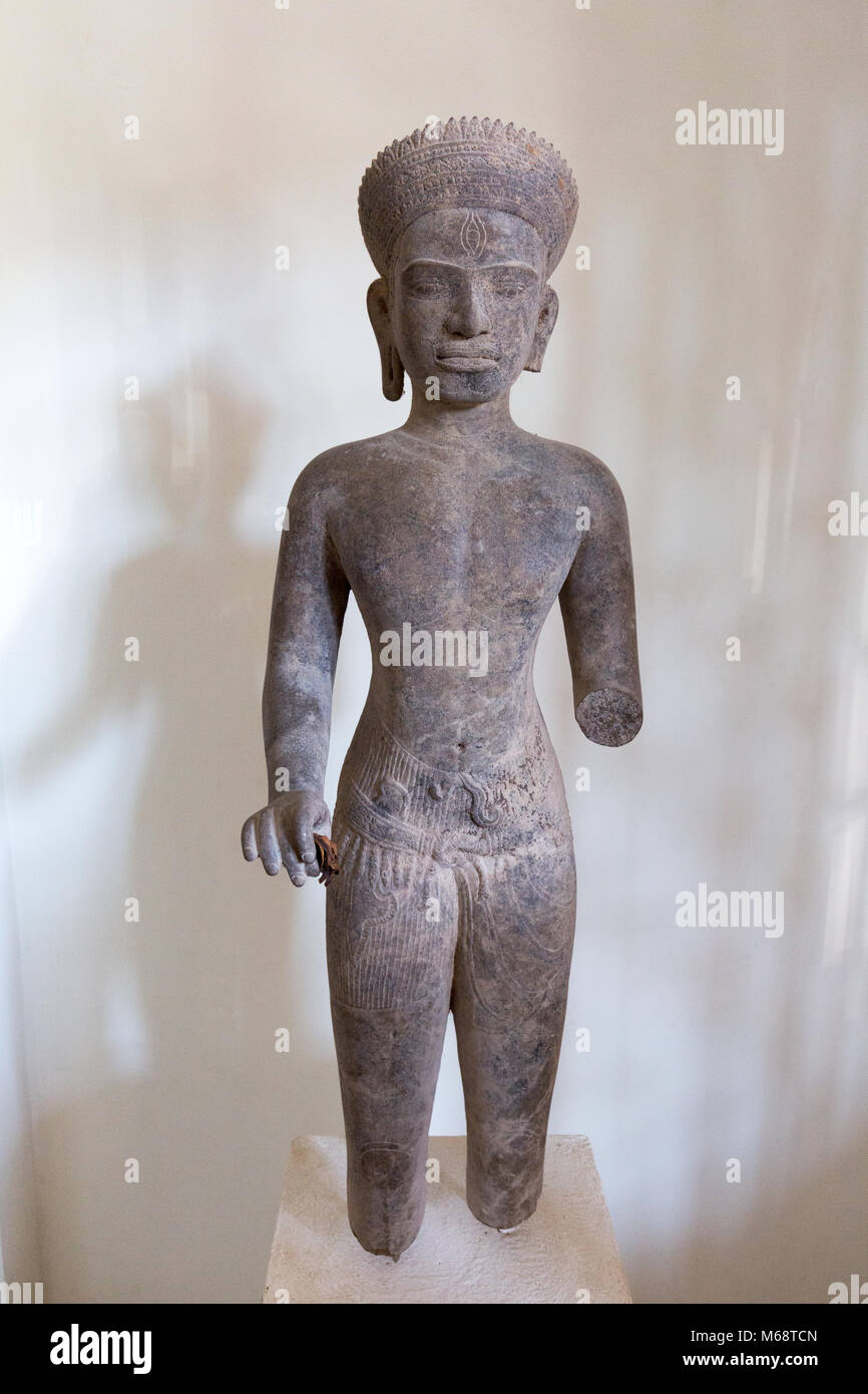Statue of the Hindu god Shiva from 11th century, Angkor, Cambodia, in the Angkor Borei Museum, Takeo, Cambodia Asia Stock Photo