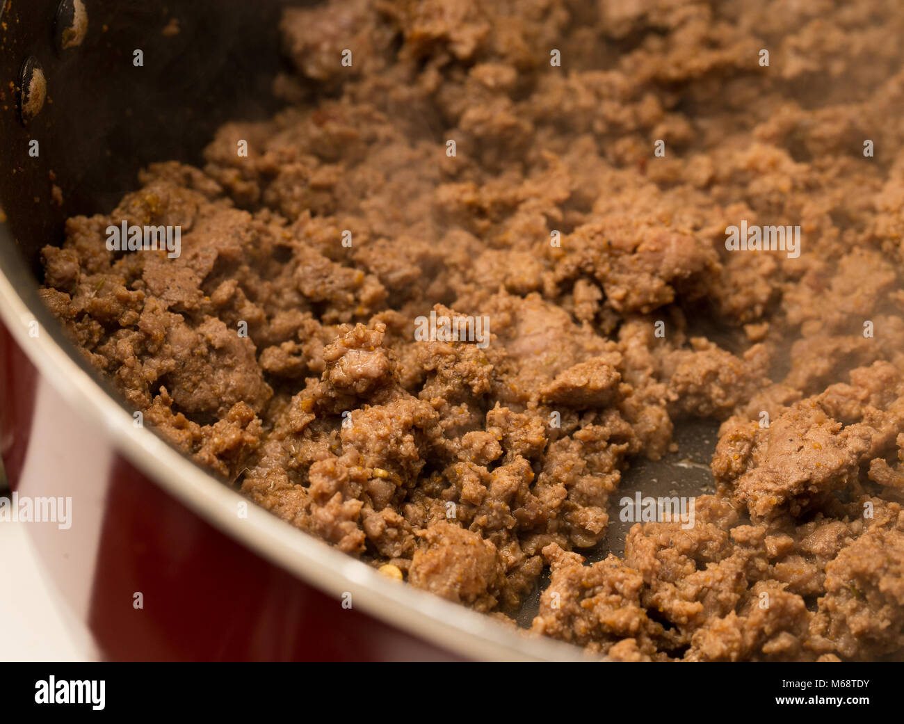 Cooking Mince Meat in a Skillet Stock Photo Alamy