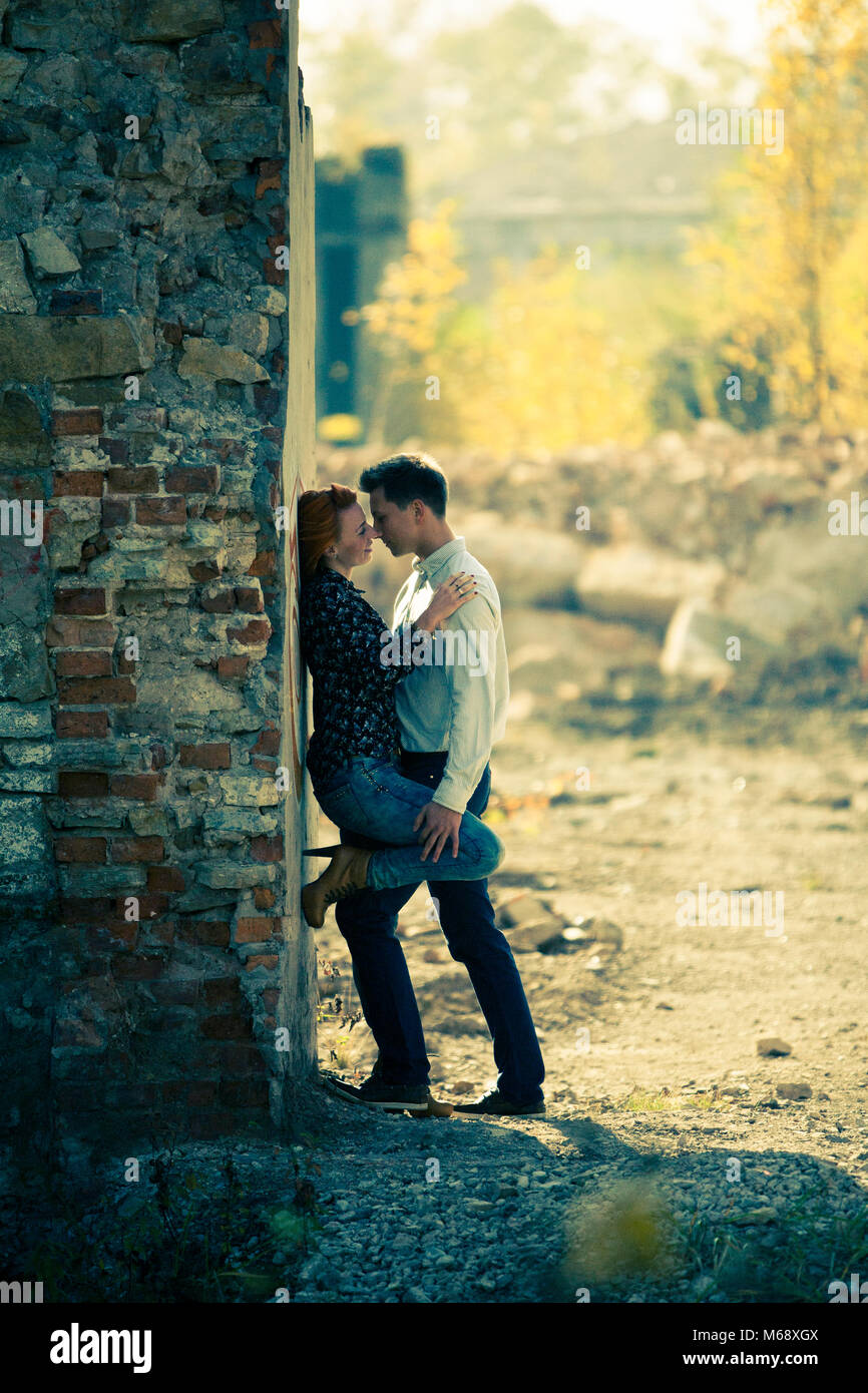 Romantic couple in ruins Stock Photo
