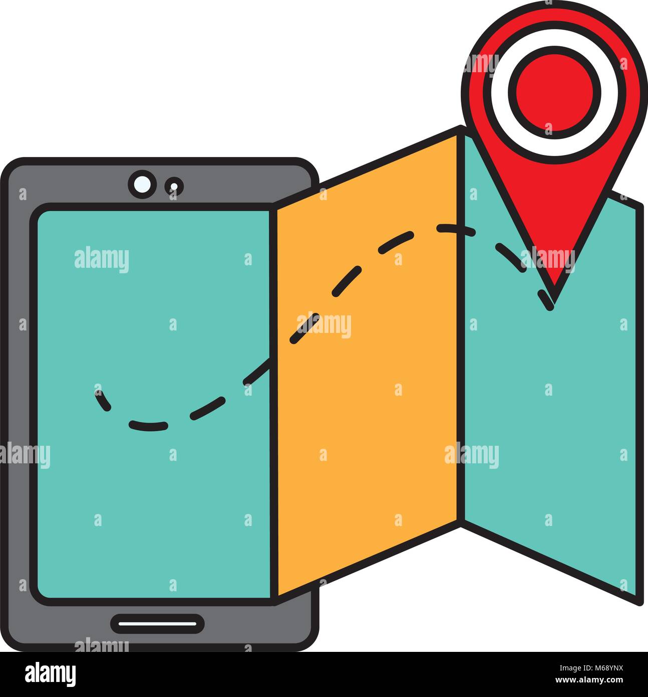 line color smartphone technology with geographyc map and location ...