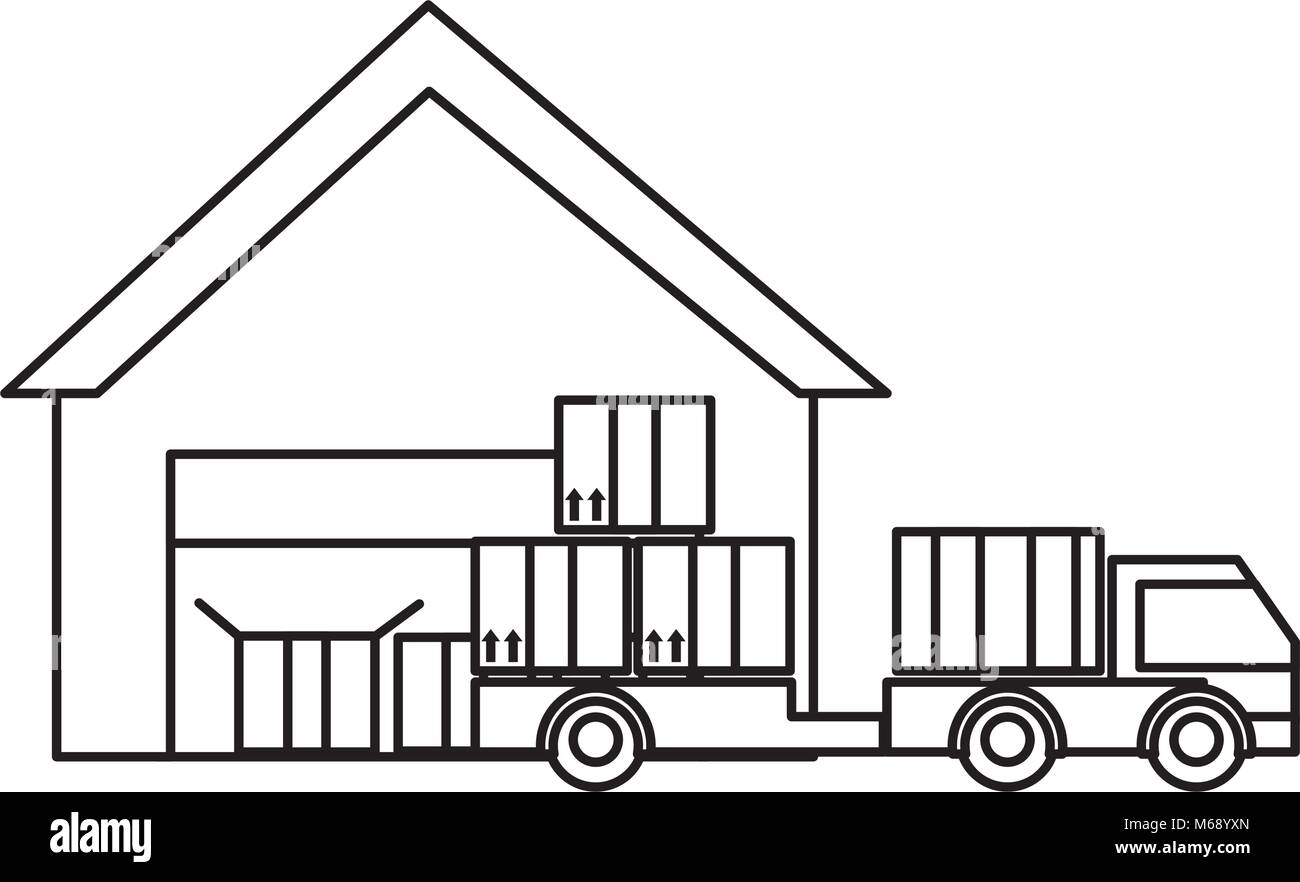 line delivery store with truck and packages service Stock Vector Image ...