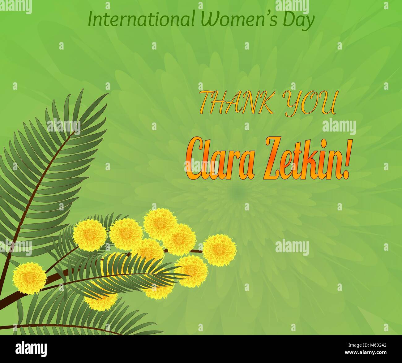 Greeting poster, gratitude to Clara Zetkin, German revolutionist, founder of the International Women's Day Stock Vector