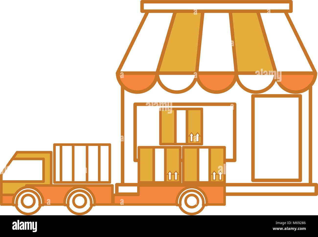 color delivery store with truck transportation and packages Stock ...