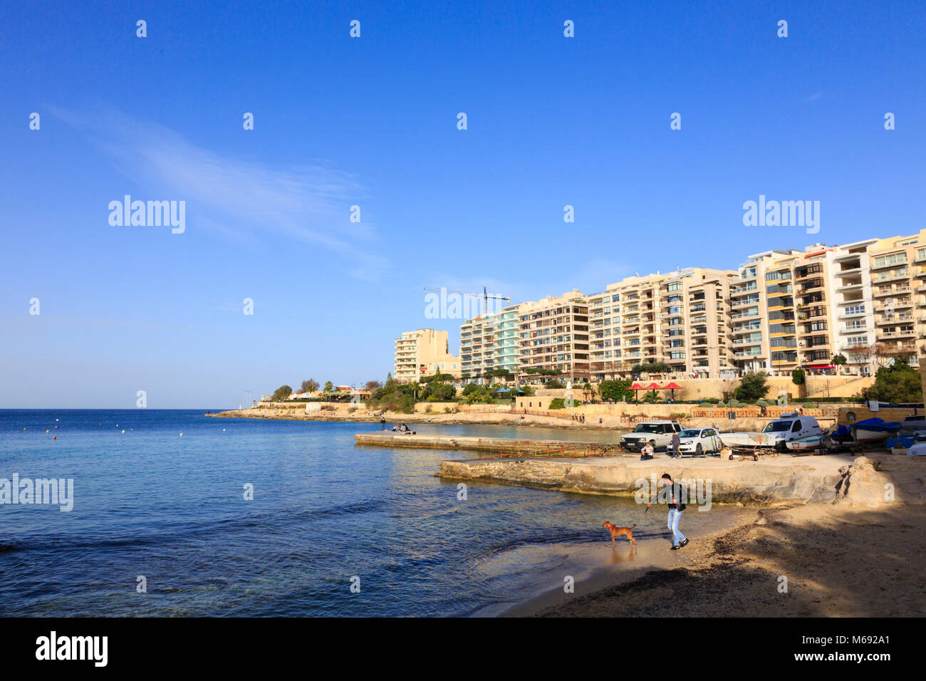 Hotels at Saint Julians Bay, Sliema, Malta. Stock Photo