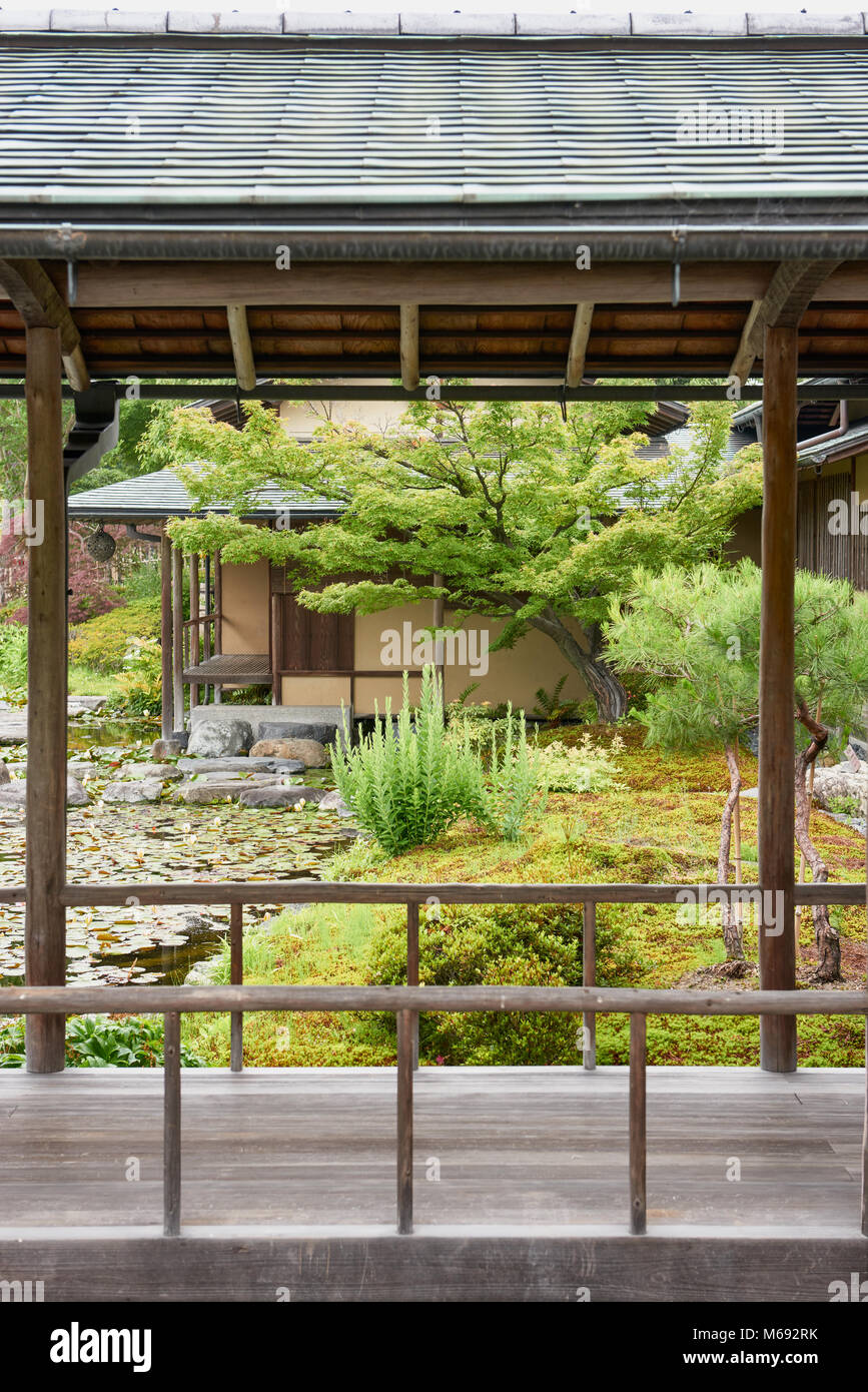 Tea house in Shirotori - traditional Japanese garden in Nagoya. Stock Photo