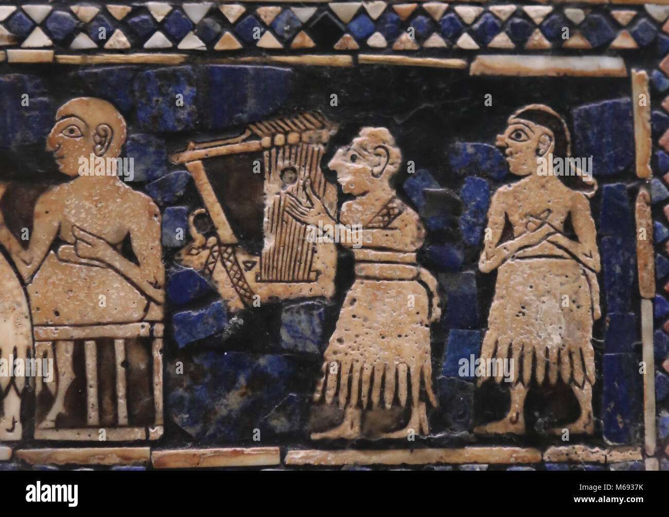 Standard of Ur. Mosaic of shell, red limestone and lapis lazuli. Royal cementery, Iraq. 2600 BC. British Museum. Stock Photo