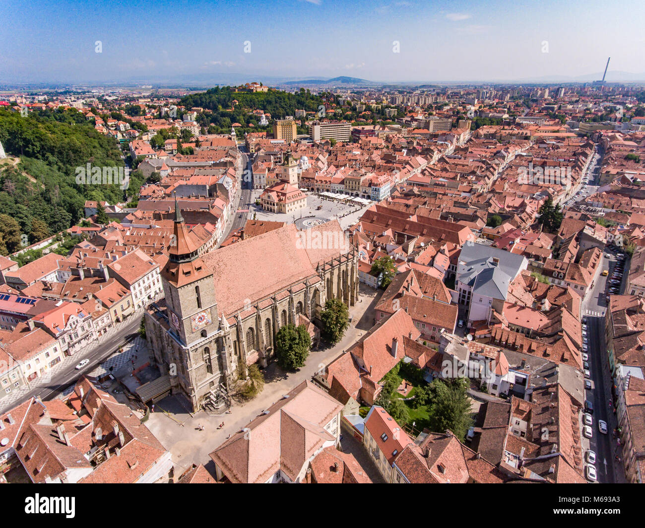 The Black Church in Brasov, Romania, aerial view Stock Photo