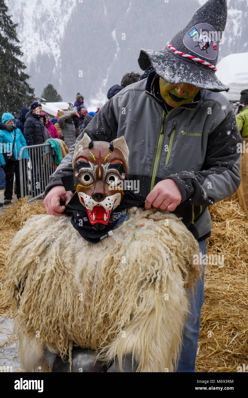 Traditional carnival in Evolene, Val d'Herens, Valais, Swiss Stock Photo -  Alamy