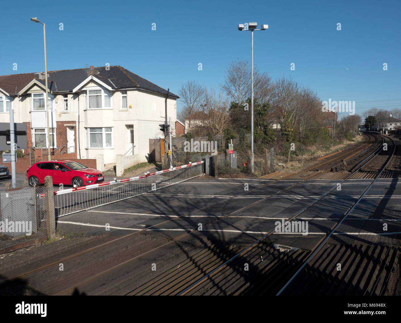 Train gates and Railway Crossing, Junction Road, Totton, New Forest