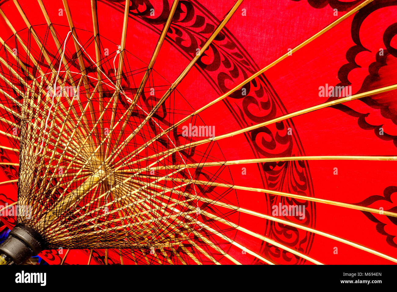 Colorful umbrellas, parasols, made from bamboo and fabric, are