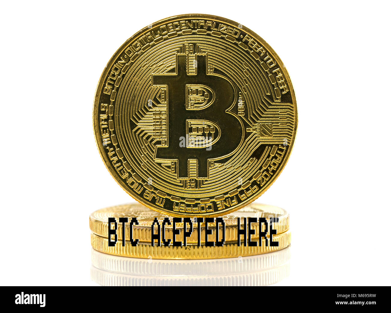 golden bitcoin accepted here Stock Photo