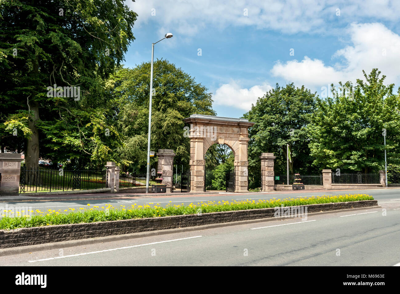 The stone gate entrance to Astley Park Chorley Lancashire UK Stock Photo