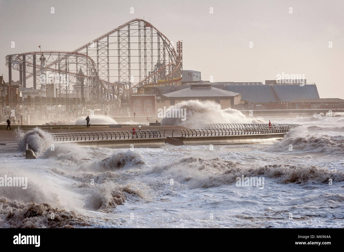 High seas on the North Shore at Blackpool Lancashire UK home of the famous Pleasure Beach Stock Photo