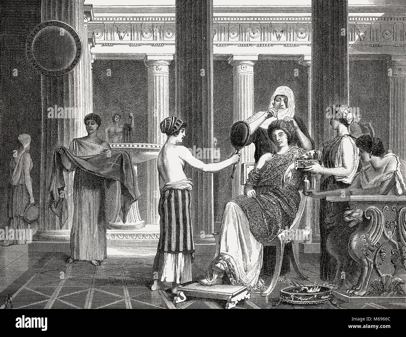 Morning scene in an ancient Roman women's boudoir Stock Photo
