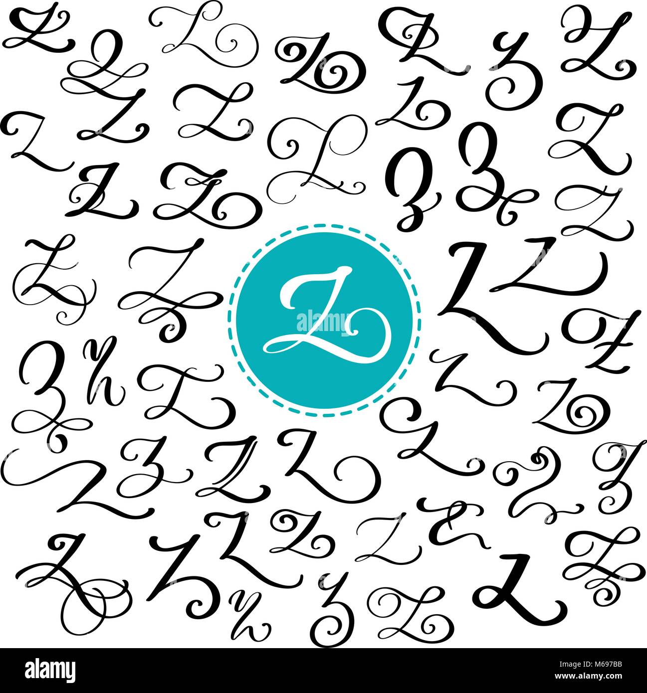 Hand lettering calligraphic alphabet script Vector Image