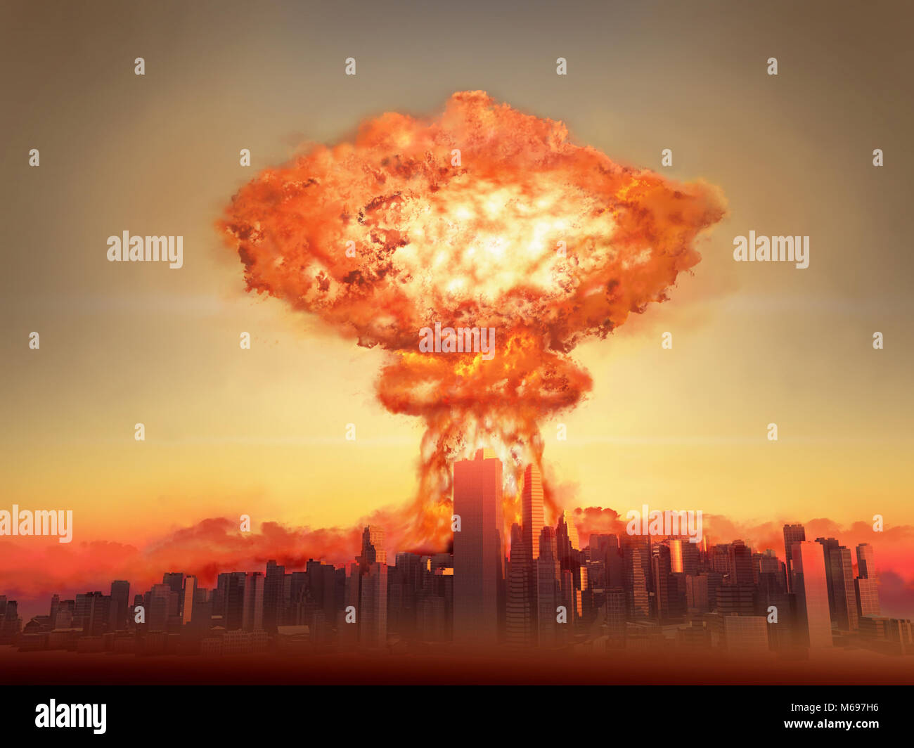 Nuclear bomb exploding in a city Stock Photo