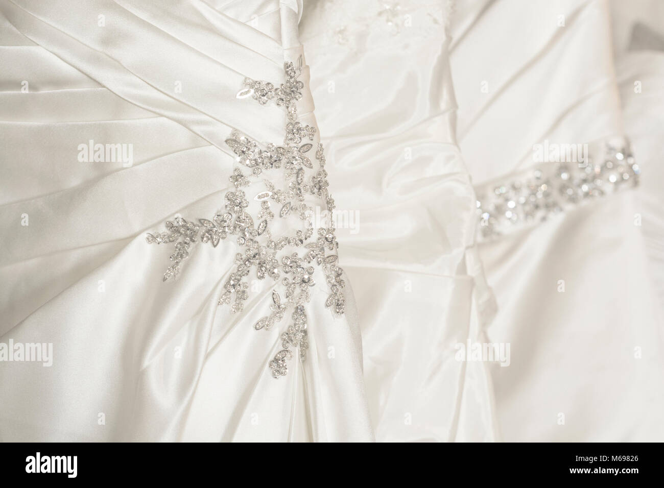 Detail on Wedding Dresses/Gowns in a Bridal shop Stock Photo