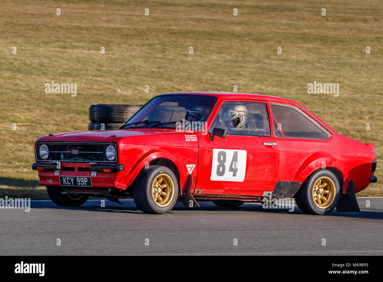 Andy Wishart and Archie Wishart in their Ford Escort  Mk2 at the 2018 Motorsport News Snetterton Stage Rally, Norfolk, UK. Stock Photo