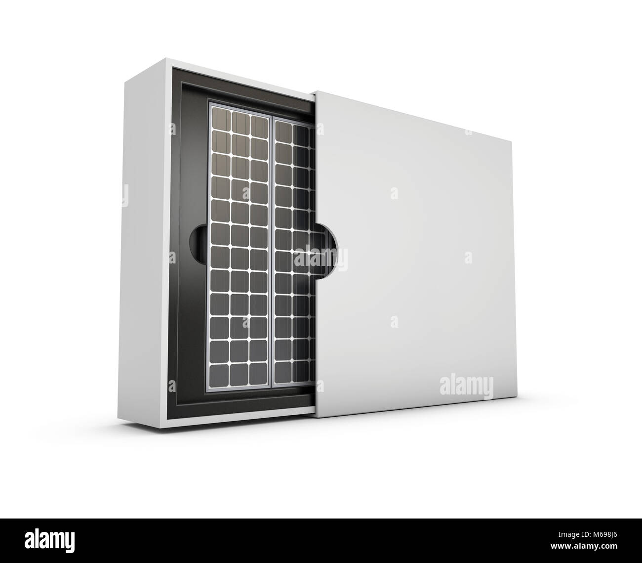 solar panels in the box, energy from the sun concept, 3d illustration. Stock Photo