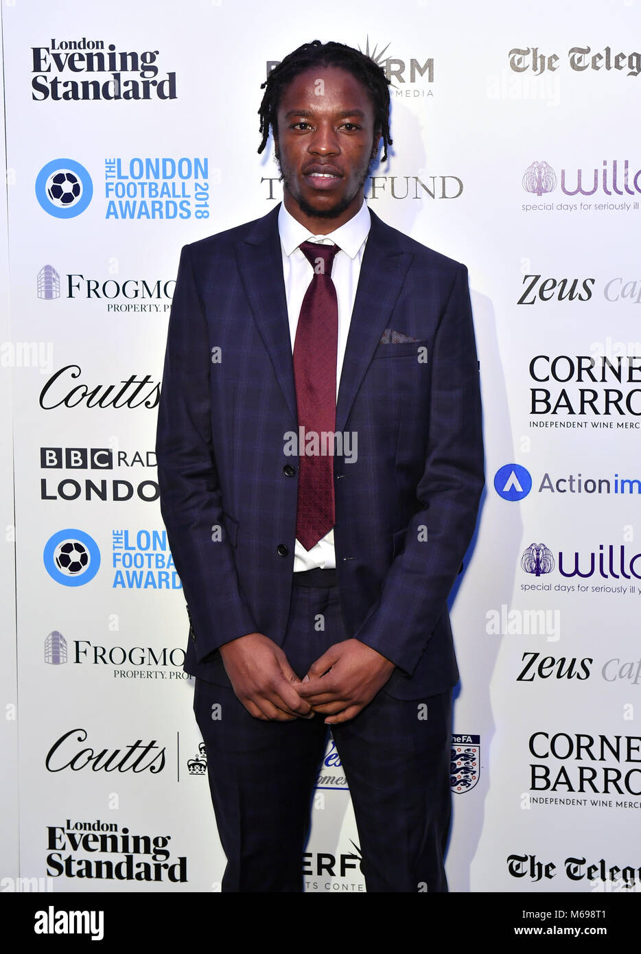 Romaine Sawyers arriving for the 2018 London football Awards at Battersea Evolution, London. Stock Photo