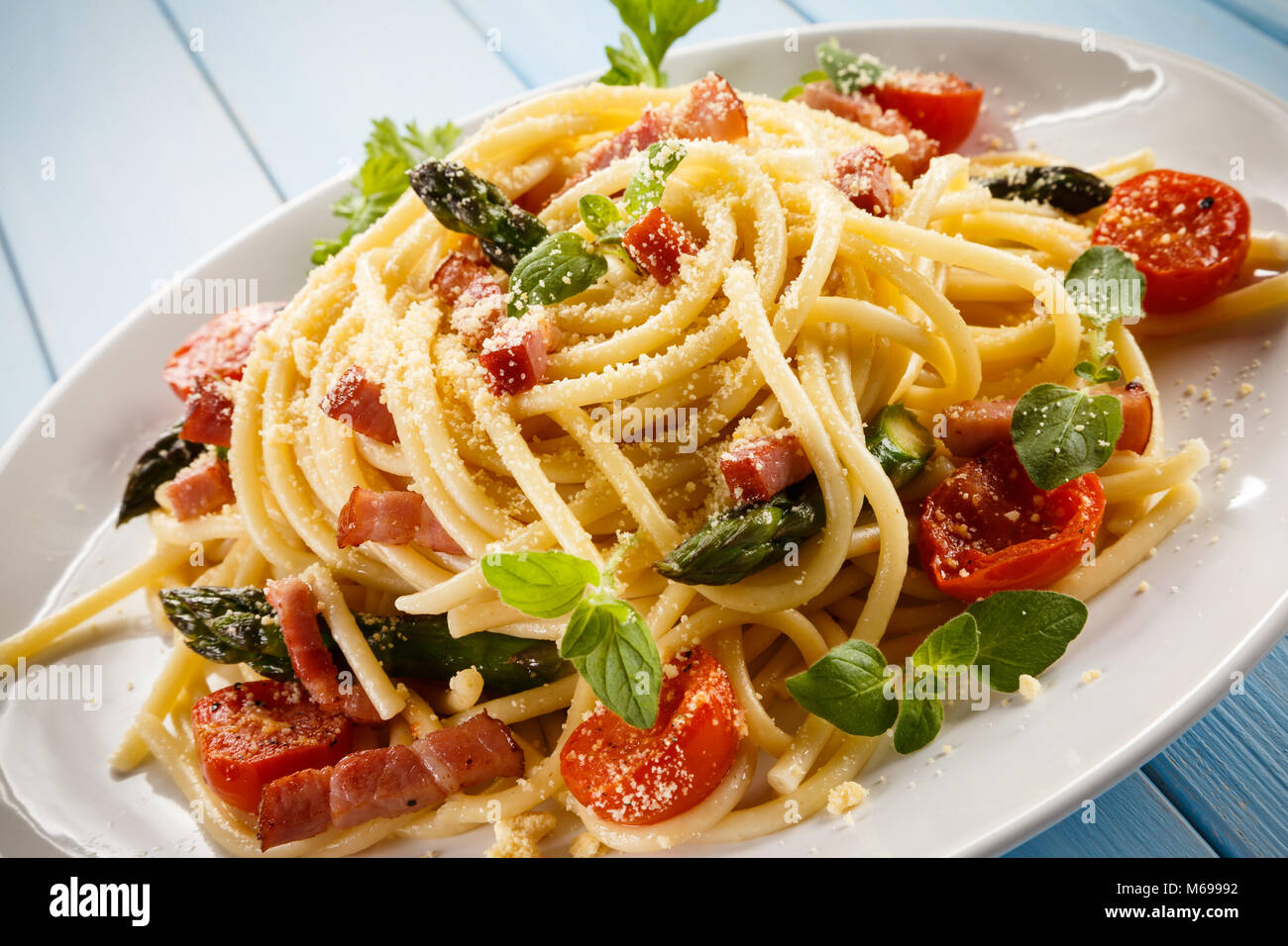 Pasta with meat and vegetables Stock Photo