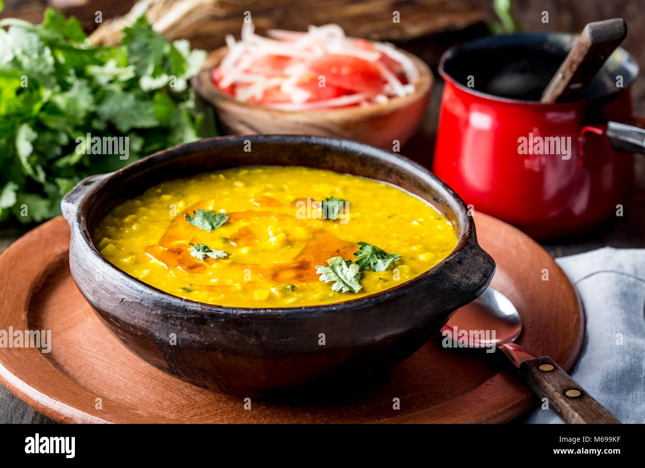 CHILEAN CUISINE. Beans with corn. Traditional chilean dith poroto con