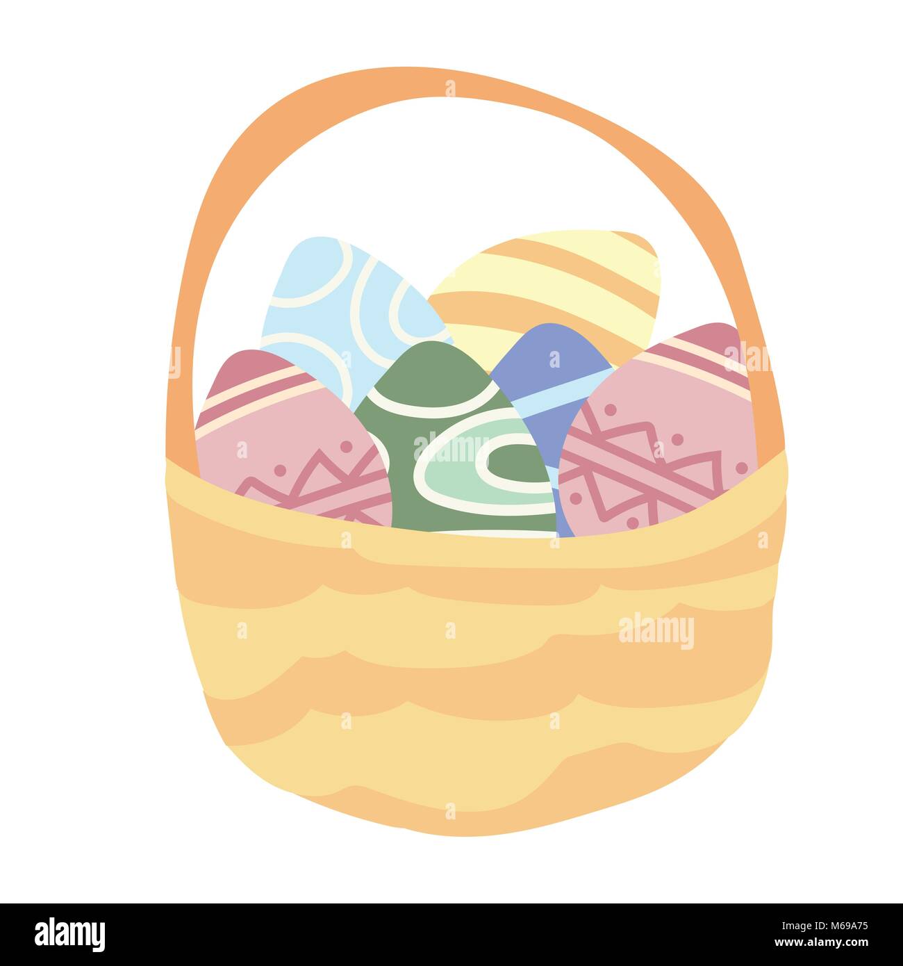 vector illustration of isolated basket of easter eggs on white Stock ...