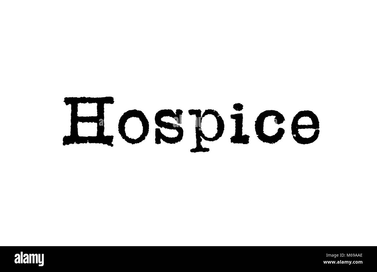 The word Hospice from a typewriter on a white background Stock Photo