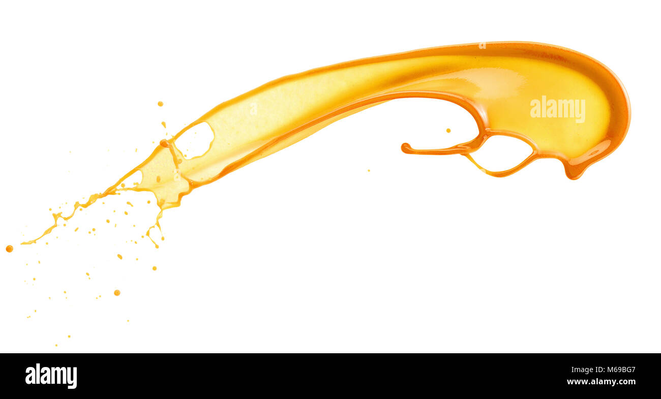 Orange juice splash isolated on white background Stock Photo - Alamy