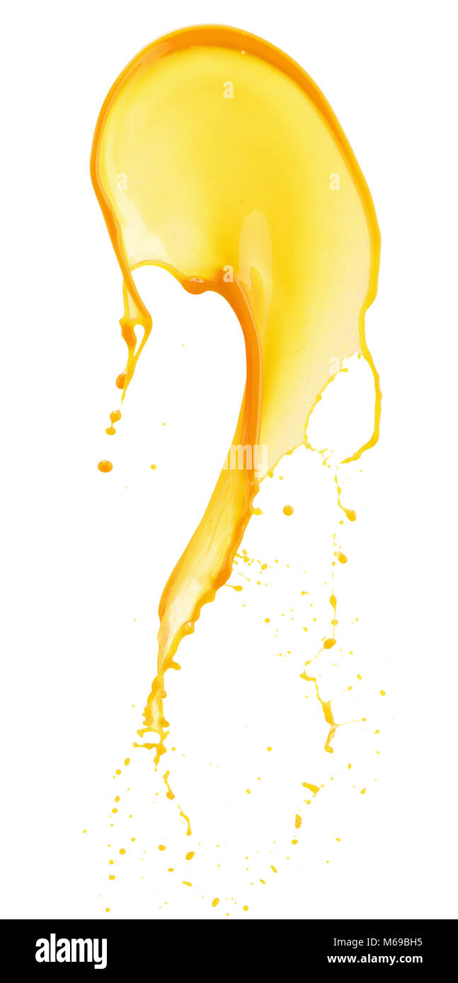 Orange juice splash isolated on white background Stock Photo - Alamy