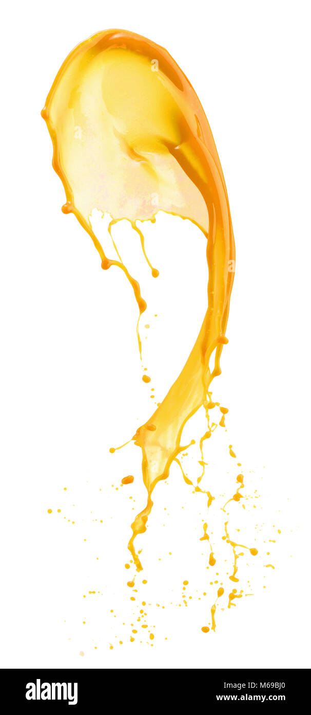 Orange juice splash isolated on white background Stock Photo - Alamy