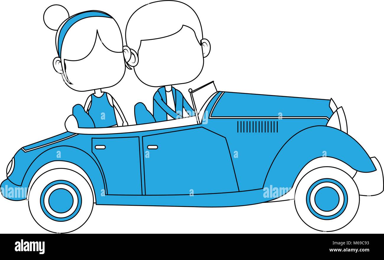 Cute Boy With Girl Driving Vintage Car Stock Vector Image Art Alamy