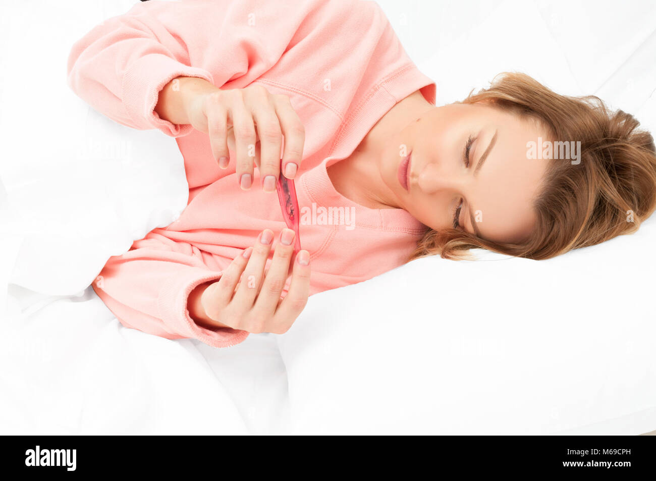 Woman having fever, flu. Sore throat and coughing Stock Photo Alamy