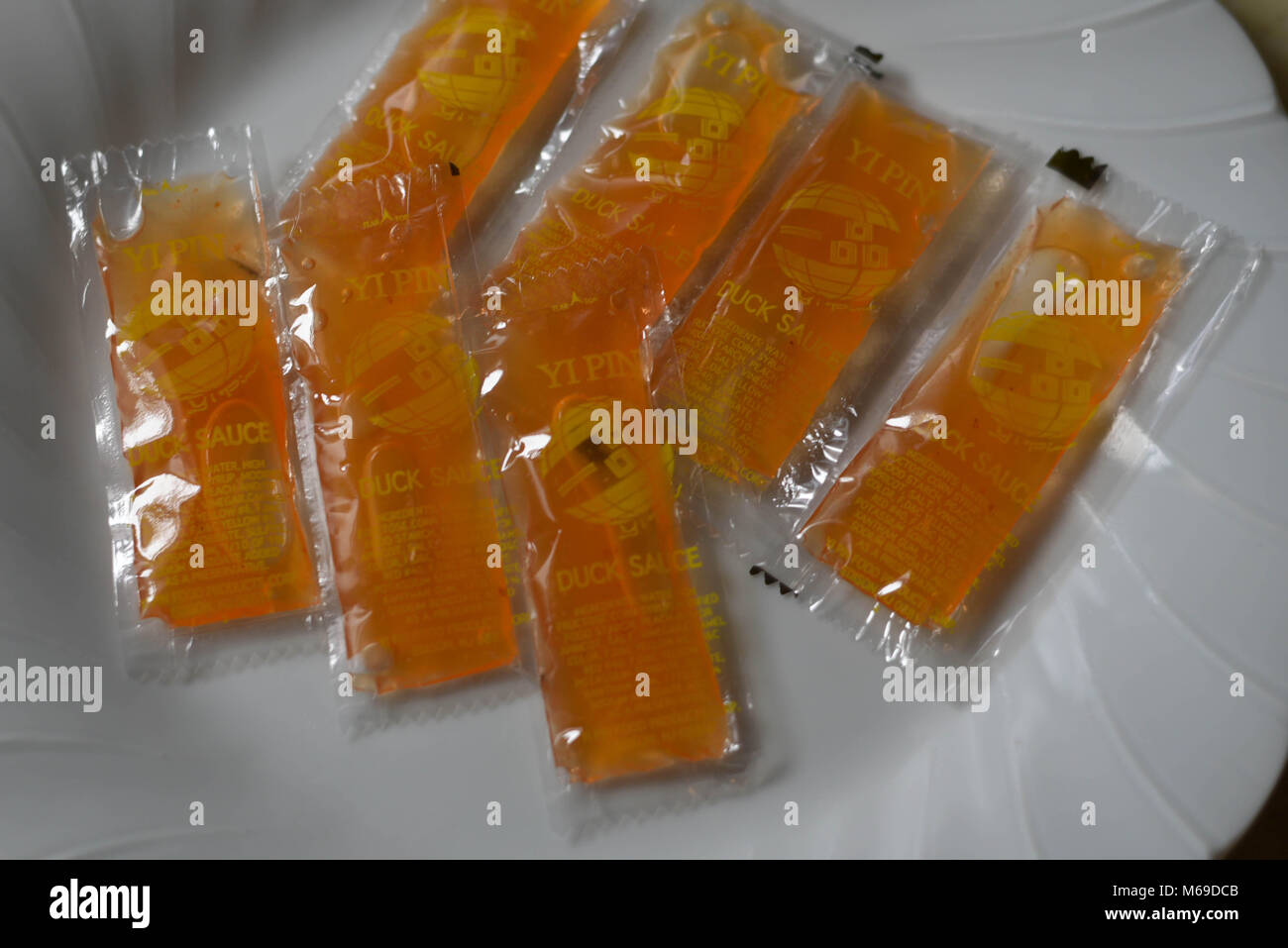Chinese Take Out Food Duck Sauce Packets Stock Photo Alamy