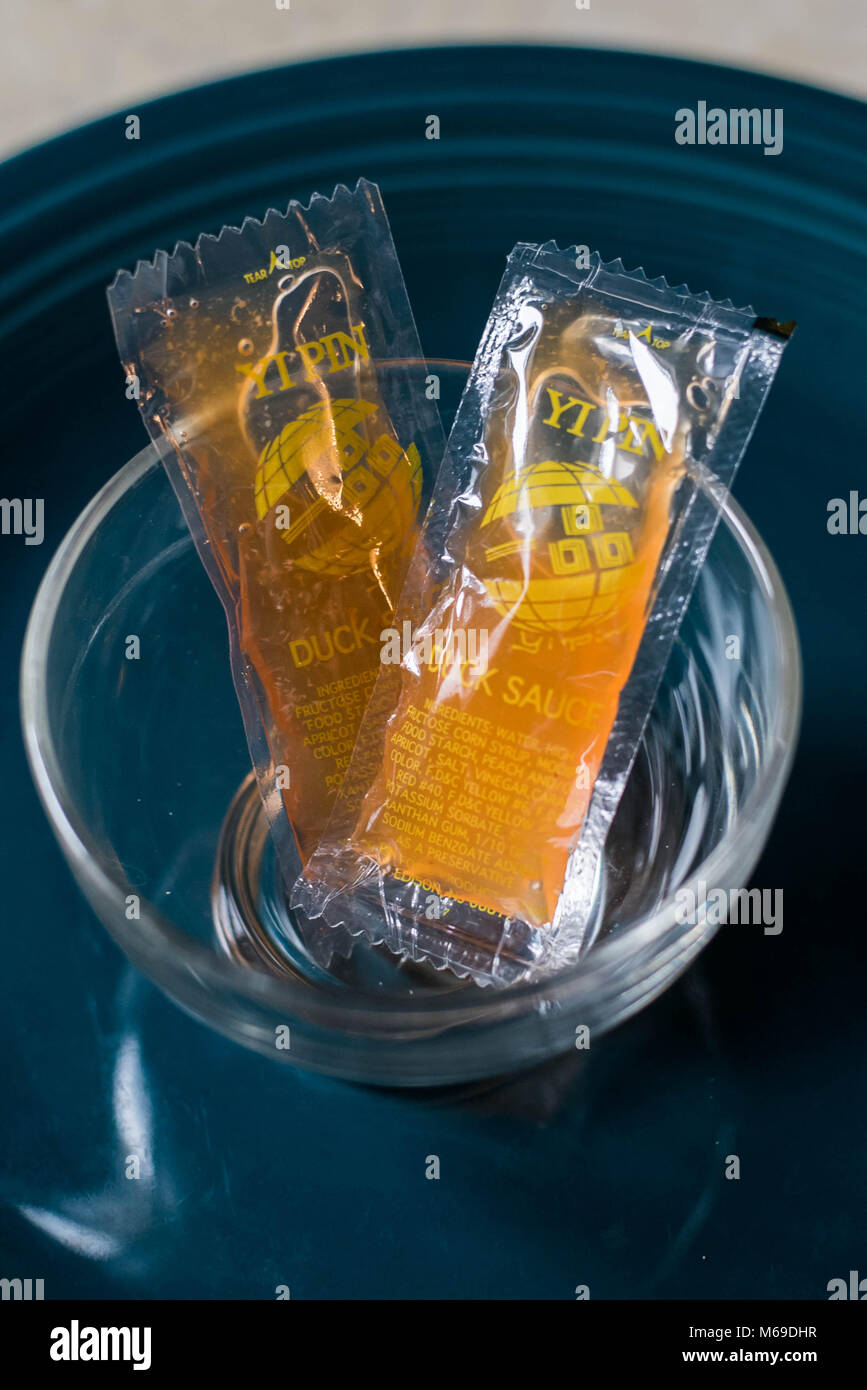 Chinese Take Out Food Duck Sauce Packets Stock Photo Alamy